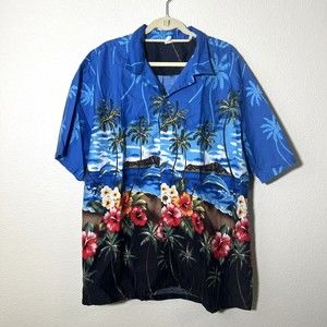 Palmwave Men Hawaiian Shirt Size 2xl Floral Button Front Short Sleeve Cotton